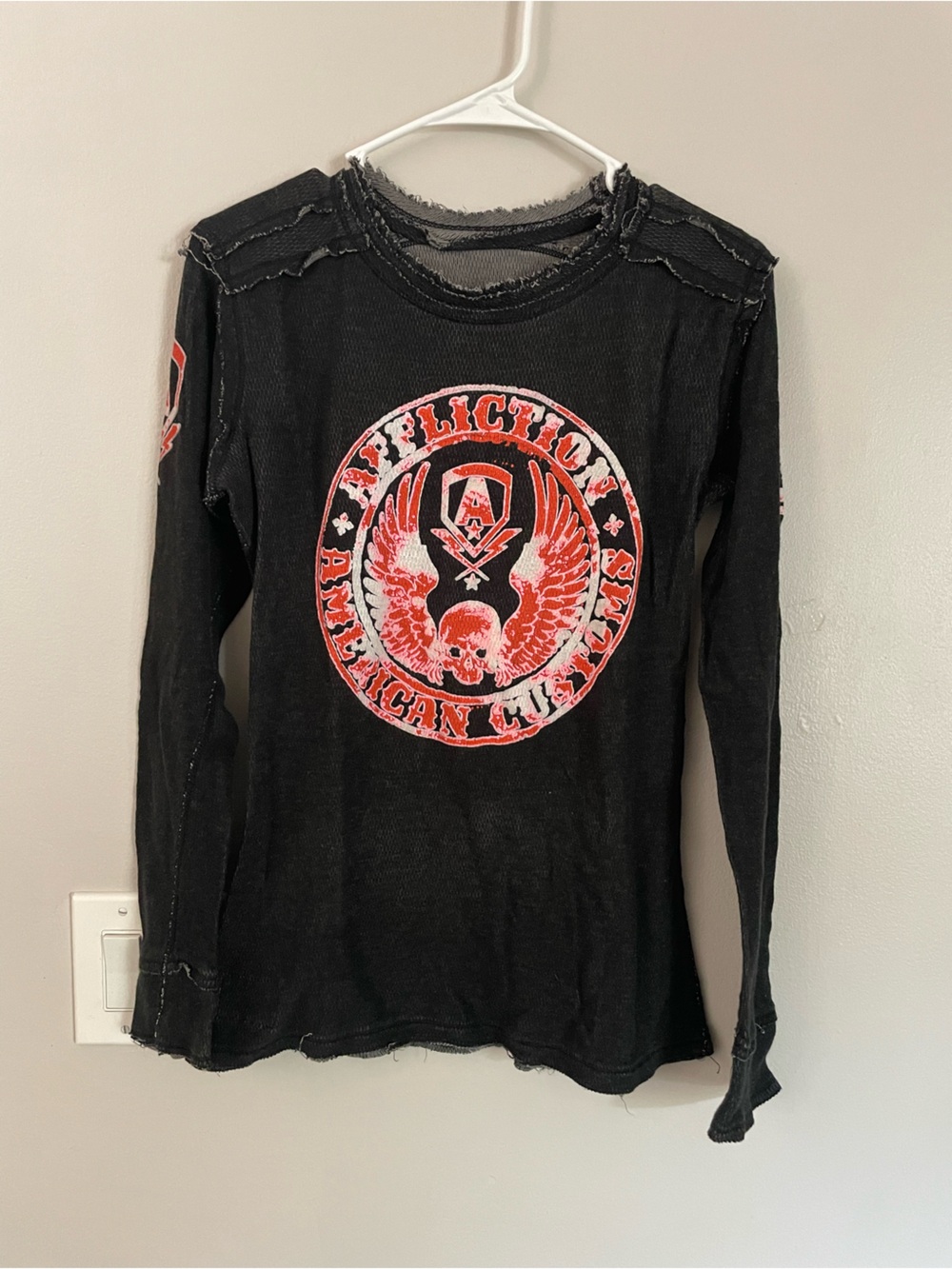 Vtg Affliction Reversible Thermal Shirt Men's M American Customs Live Fast Y2K